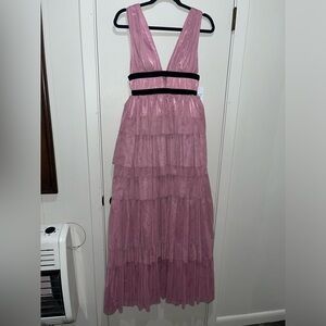 Elegant Pink Tiered Evening Dress